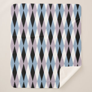 Harlequin Diamond Pattern - Blue and Dusty Lila Sherpa Deken