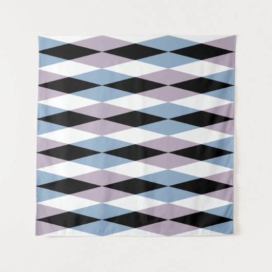 Harlequin Diamond Pattern - Blue and Dusty Lila Wandkleed (Voorkant (horizontaal))