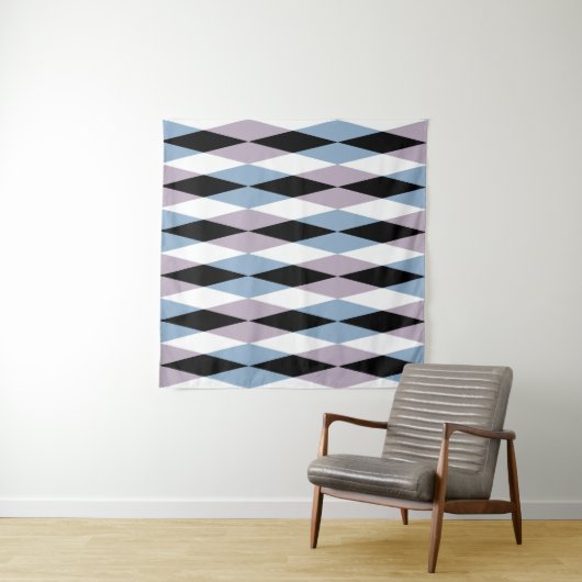 Harlequin Diamond Pattern - Blue and Dusty Lila Wandkleed (In Situ (horizontaal))