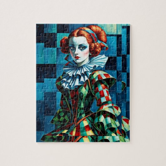 "Harlequin Elegance : Premium Puzzle Art" (Vertical)