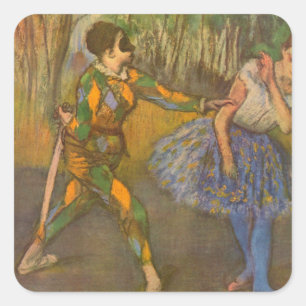 Harlequin en Columbine van Edgar Degas  Kunst Vierkante Sticker