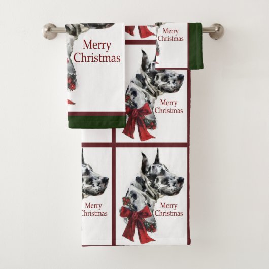 Harlequin Great Dane Kerstmis Bad Handdoek (Insitu)