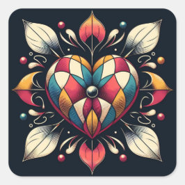 Harlequin Heart Vierkante Sticker