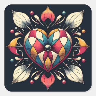 Harlequin Heart Vierkante Sticker