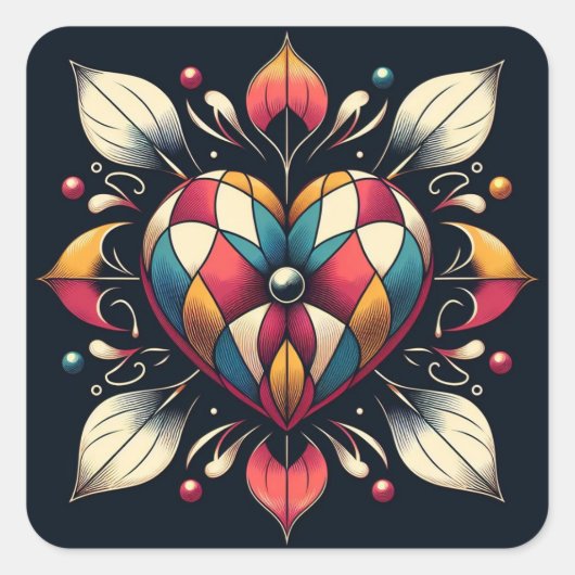 Harlequin Heart Vierkante Sticker (Voorkant)