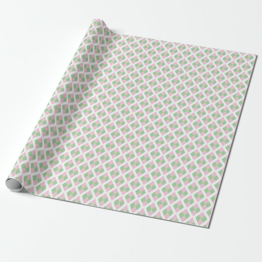 Harlequin Lattice in Pink and Green Cadeaupapier (Uitgerold)