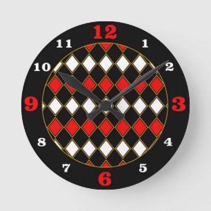 Harlequin Pattern met rood/goudgehalte Ronde Klok