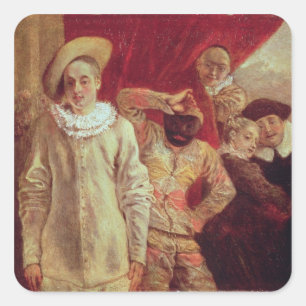 Harlequin, Pierrot en Scapin, Actoren van de Com Vierkante Sticker