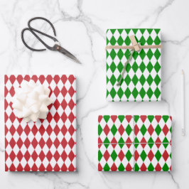 Harlequin, rood, groen en wit inpakpapier vel