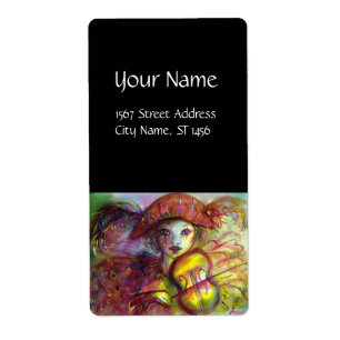 HARLEQUIN rood roze paars geel Etiket