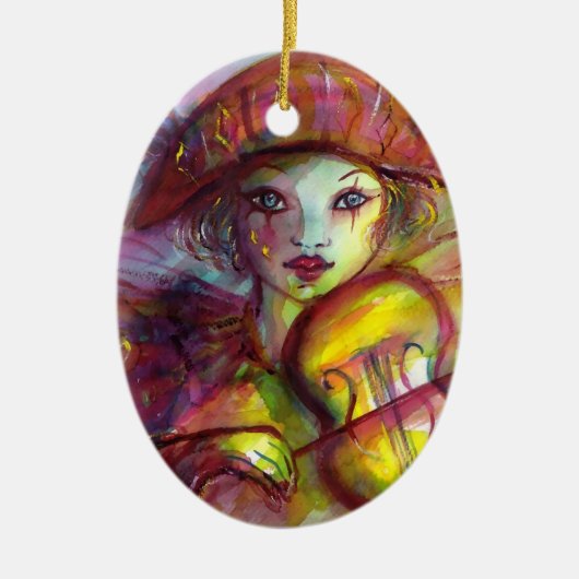 HARLEQUIN SPEELT VIOLIN Venetian Masquerade Keramisch Ornament (Voorkant)