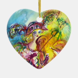 HARLEQUINA DIE VIOLIN SPEELT MET CAT KERAMISCH ORNAMENT