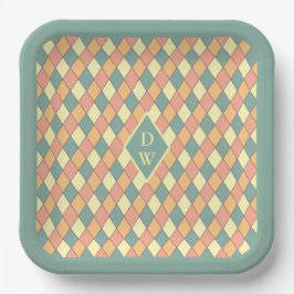 Harlequine Diagonal in Pastels Monogram Papieren Bordje
