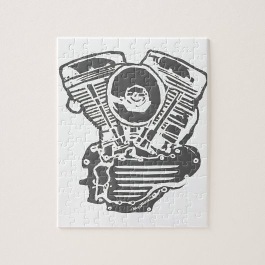 Harley Panhead Engine Tekening Legpuzzel (Verticaal)