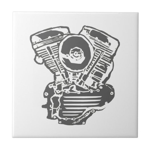 Harley Panhead Engine Tekening Tegeltje (Voorkant)