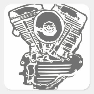 Harley Panhead Engine Tekening Vierkante Sticker