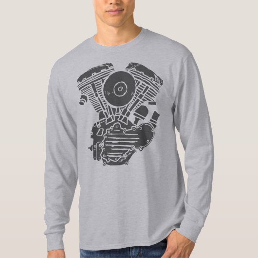 Harley Panhead Motor Drawing T-shirt (Voorkant)