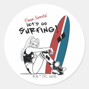 Harley Quinn - Laten we gaan surfen Ronde Sticker