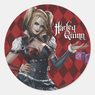 Harley Quinn met Fuzzy Dice Ronde Sticker