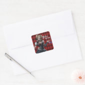 Harley Quinn met Fuzzy Dice Vierkante Sticker (Envelop)