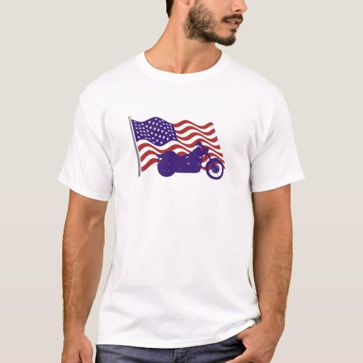 Harley Silhouette over de Amerikaanse vlag T-shirt (Voorkant)