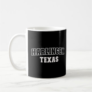 Harlingen Texas Zwart Wit Atletische belettering Koffiemok