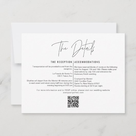 HARLOW Bold Moderne QR Code Mariage Détails Carte (Devant)