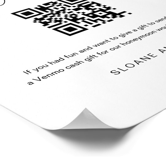 HARLOW Honeymoon Fund QR Code Weddenschap Poster (Hoek)