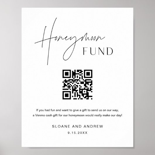 HARLOW Honeymoon Fund QR Code Weddenschap Poster (Voorkant)