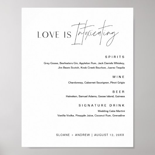 HARLOW Love is Intoxicating Bar Menu Sign 8x10 Poster (Voorkant)