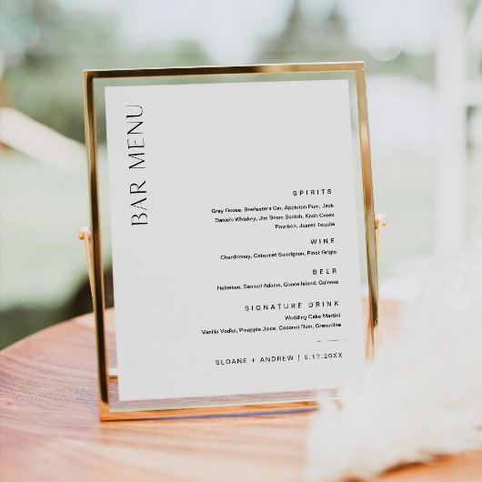 HARLOW Minimalist Wedding Bar menu 8x10 Poster