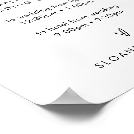 HARLOW Modern Wedding Shuttle Service Sign Poster (Hoek)