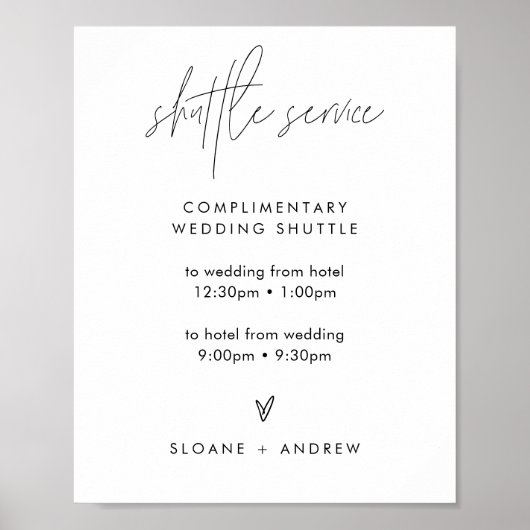 HARLOW Modern Wedding Shuttle Service Sign Poster (Voorkant)