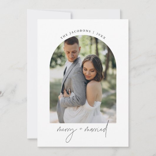 HARLOW Moderne Boog Foto Prettig & Getrouwd Kerst Kaart (Voorkant)