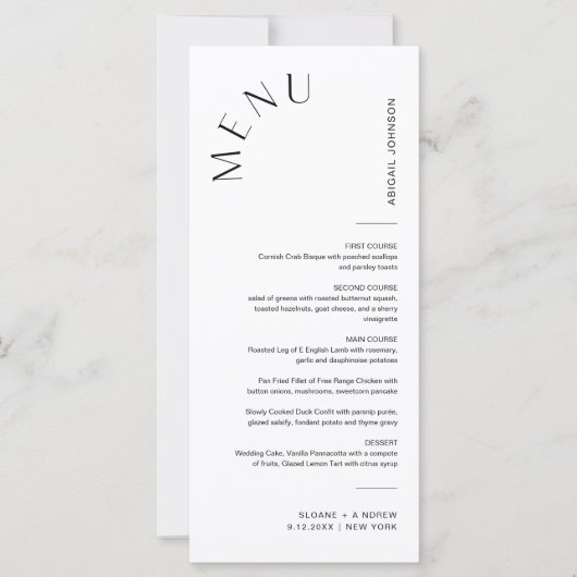 HARLOW Trouwplaats kaart menu, minimalistisch 4x9 (Voorkant)