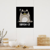 Harmoni-cat Funny Harmonica Cat Pun Dark BG Poster (Keuken)