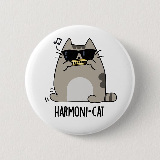Harmoni-cat Funny Harmonica Cat Pun Ronde Button 5,7 Cm (Voorkant)