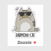 Harmoni-cat Funny Harmonica Cat Pun Sticker (Vel)