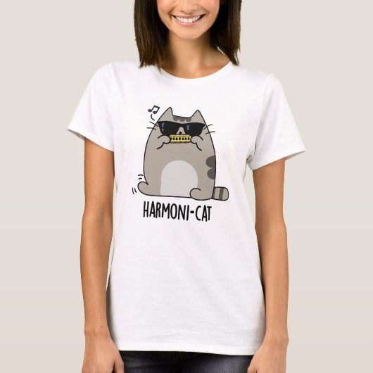 Harmoni-cat Funny Harmonica Cat Pun T-shirt (Voorkant)
