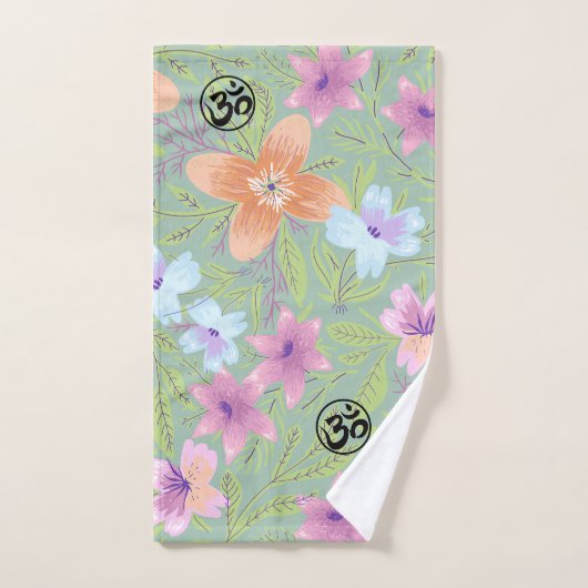 Harmonic Blossoms: Floral Design with OM Symbols Bad Handdoek (Handdoek)