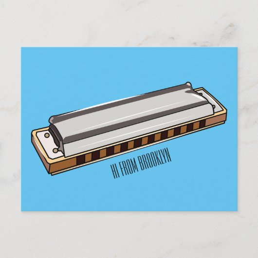 Harmonica cartoon illustratie briefkaart (Voorkant)