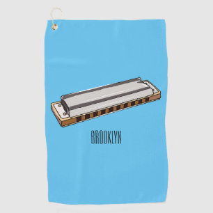 Harmonica cartoon illustratie golfhanddoek