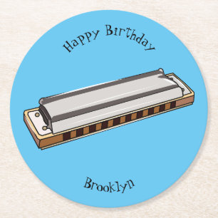 Harmonica cartoon illustratie ronde kartonnen onderzetter