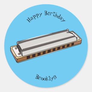 Harmonica cartoon illustratie ronde sticker