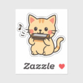 Harmonica Cat Cartoon Sticker (Vel)