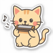 Harmonica Cat Cartoon Sticker (Voorkant)