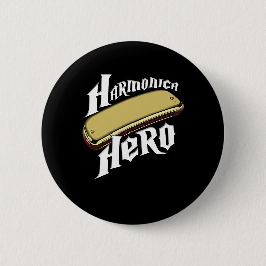 Harmonica Hero Instrument Band Blues Music Gift Ronde Button 5,7 Cm (Voorkant)