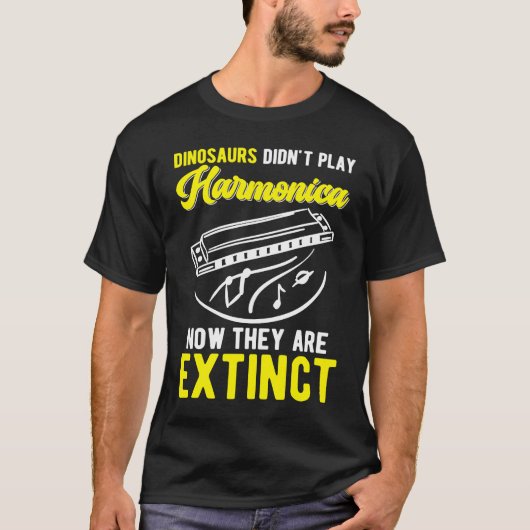Harmonica Player Dinosaur Joke Harmonicist T-shirt (Voorkant)