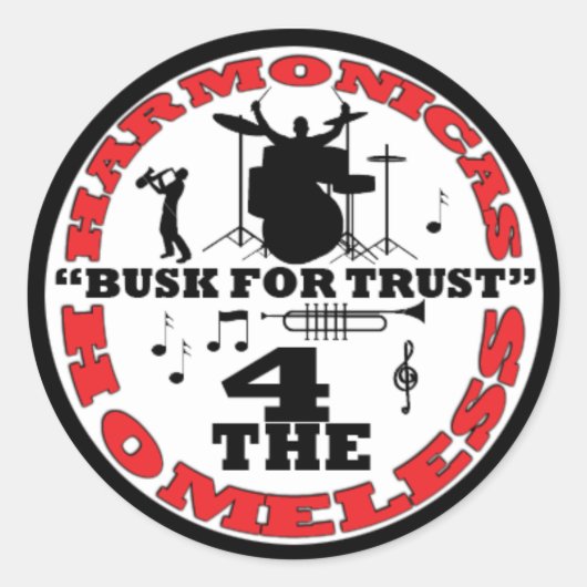 Harmonica voor daklozen ronde sticker (Voorkant)