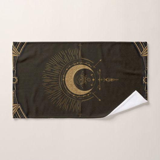 Harmonie des éléments : lune, or et géométrie. (Serviette à main)